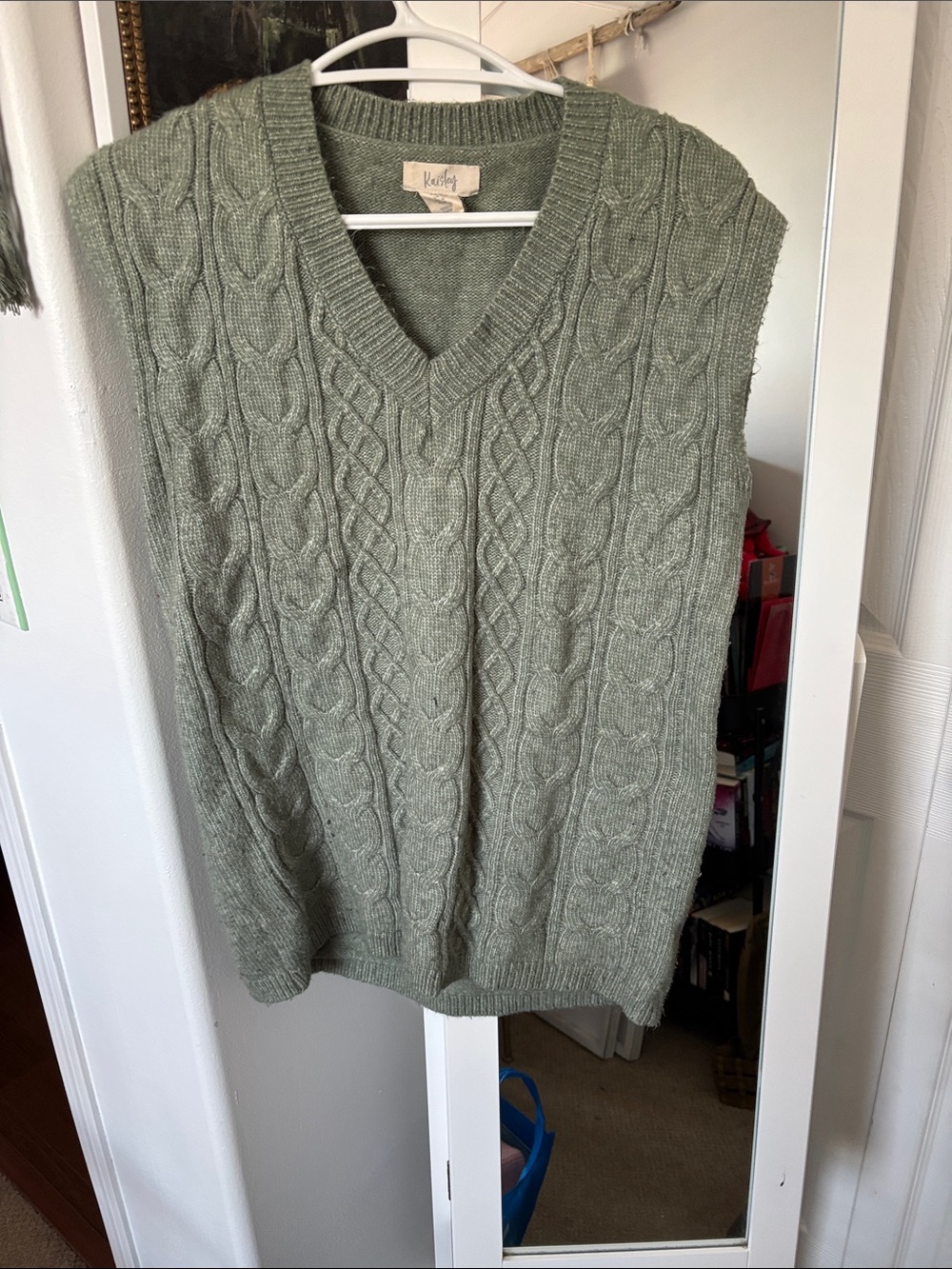 Olive Green Cable Knit V-Neck Sweater Vest